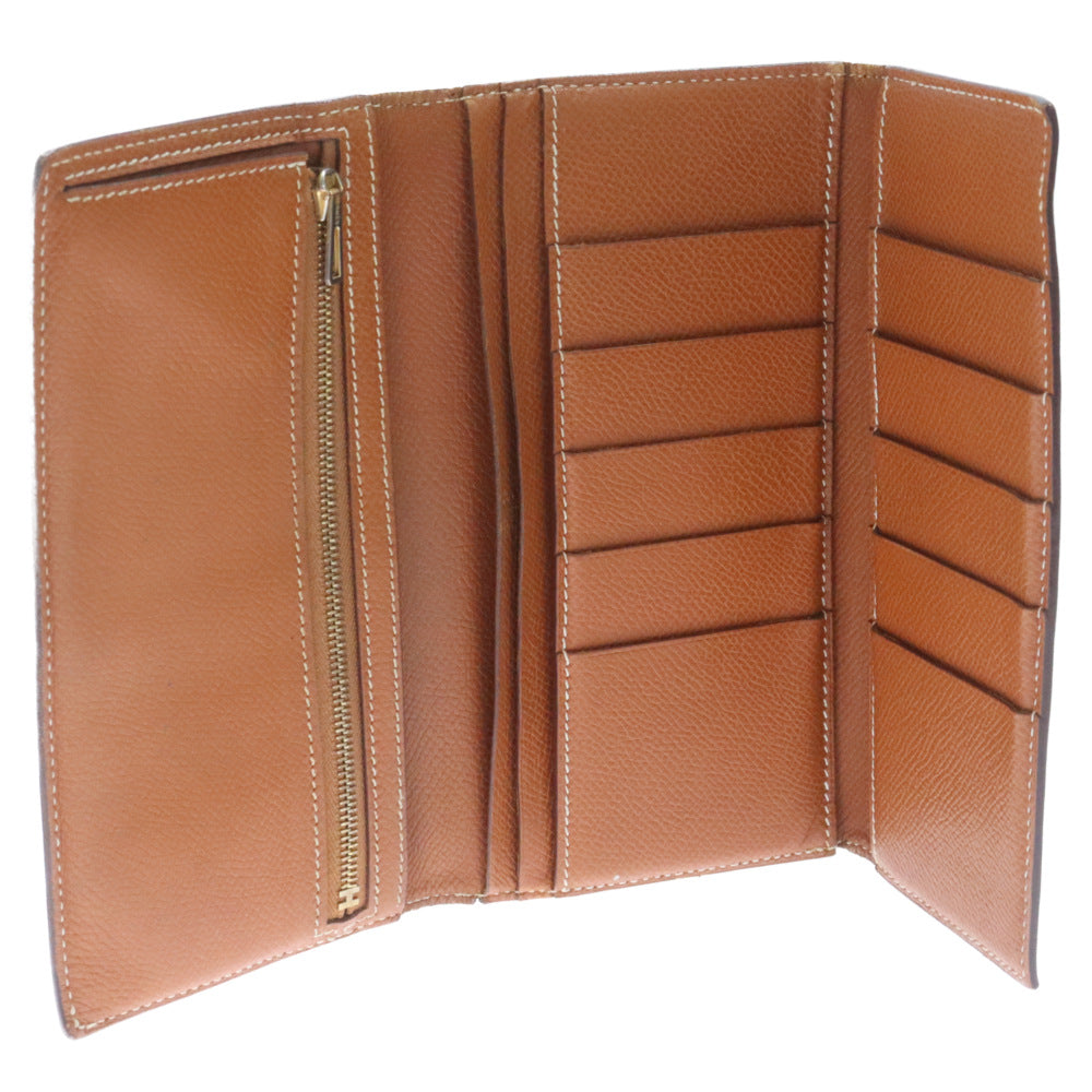 HERMES(エルメス) ベアンデュプリ ベアン ゴールド金具 長財布 ヴォーエプソン 三つ折り財布 ウォレット オレンジ