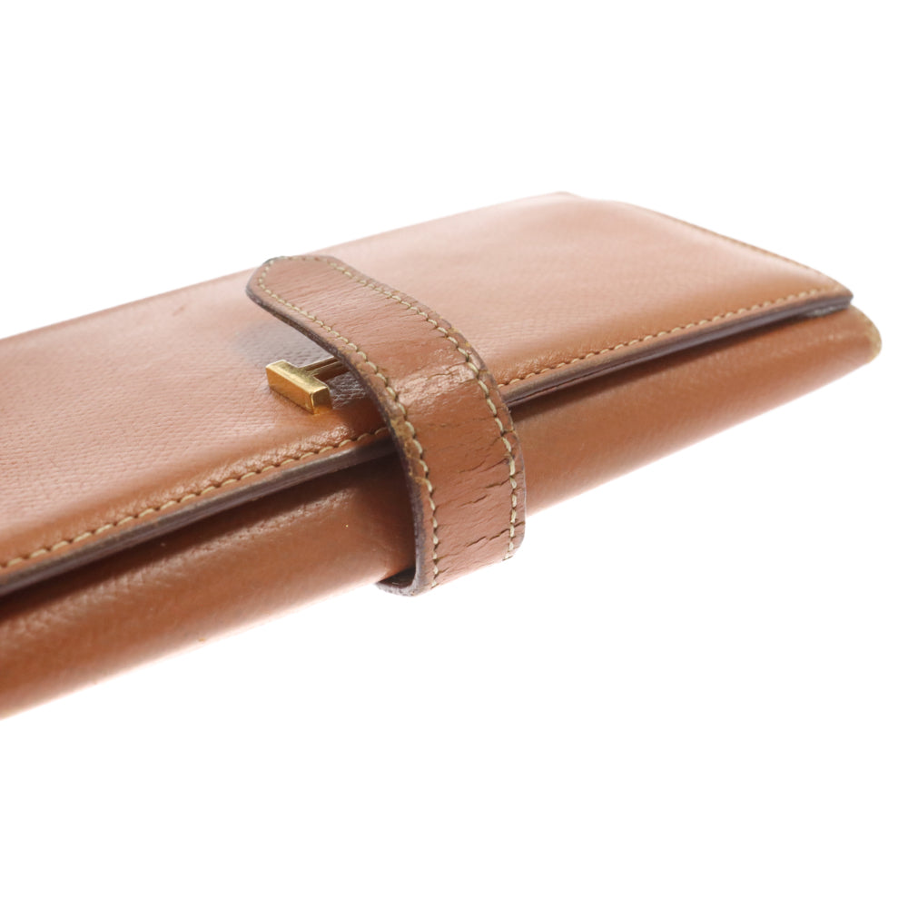 HERMES(エルメス) ベアンデュプリ ベアン ゴールド金具 長財布 ヴォーエプソン 三つ折り財布 ウォレット オレンジ