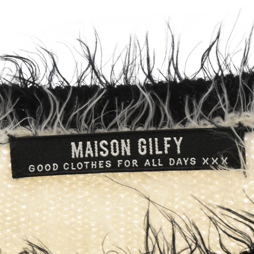MAISON GILFY(メゾンギルフィー) バイカラー クルーネックシャギーニット セーター ブラック/ホワイト