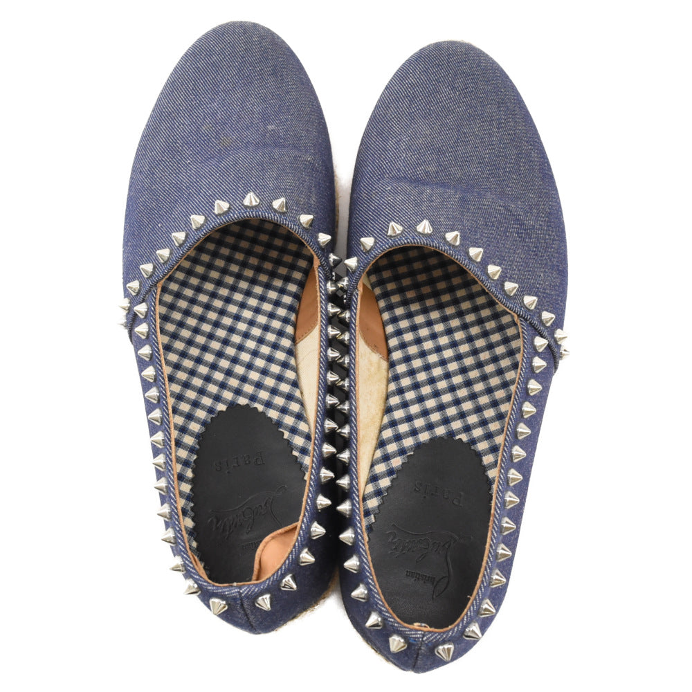 CHRISTIAN LOUBOUTIN(クリスチャンルブタン) スパイクスタッズ エスパドリーユ スリッポン シューズ ネイビー/ベージュ