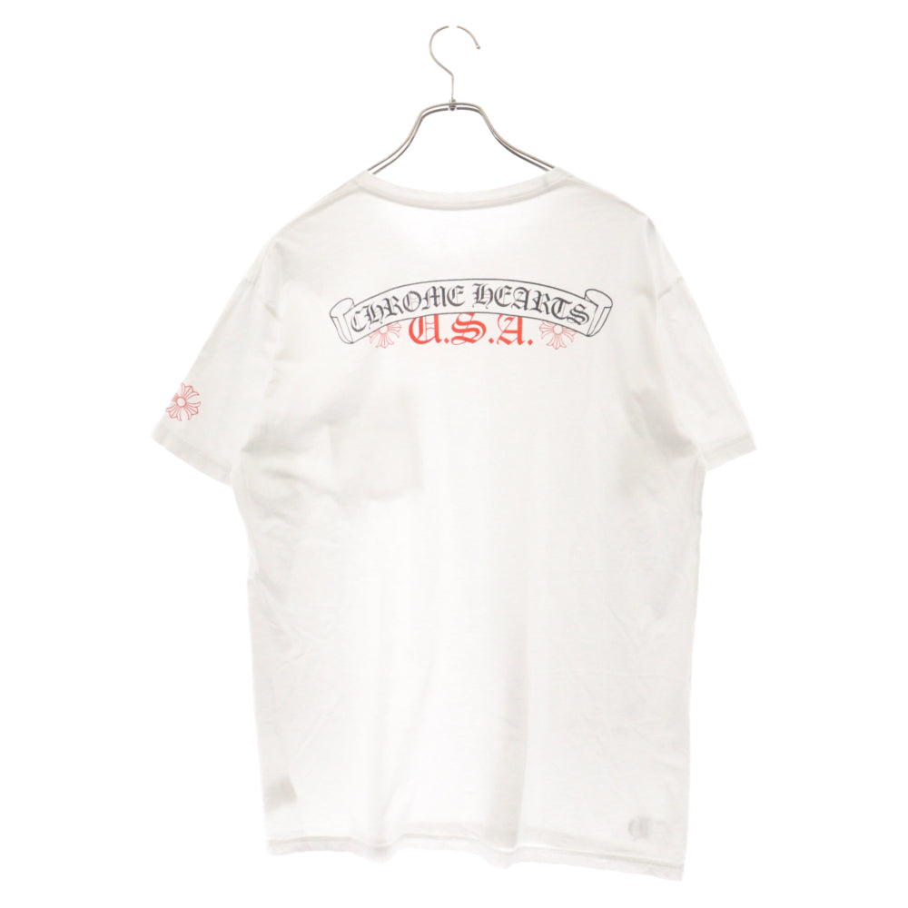 CHROME HEARTS(クロムハーツ) Red USA Scroll Label Logo Tee レッドUSAスクロールラベルロゴ半袖Tシャツ ホワイト/レッド
