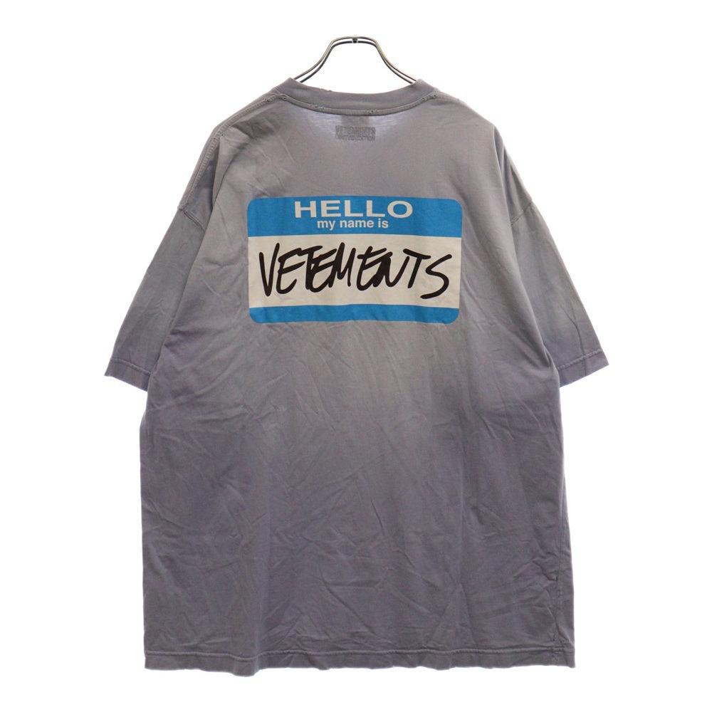 VETEMENTS(ヴェトモン) 23SS HELLO my name is VETEMENTS Cotton T-shirt UE63TR640L マイネームイズプリントクルーネック半袖Tシャツ パープル