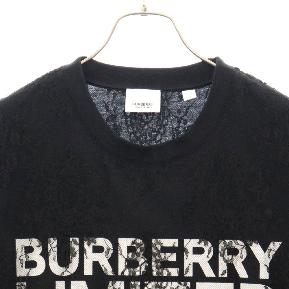 BURBERRY(バーバリー) レースレイヤード クルーネック 半袖Tシャツ カットソー ブラック 8042696