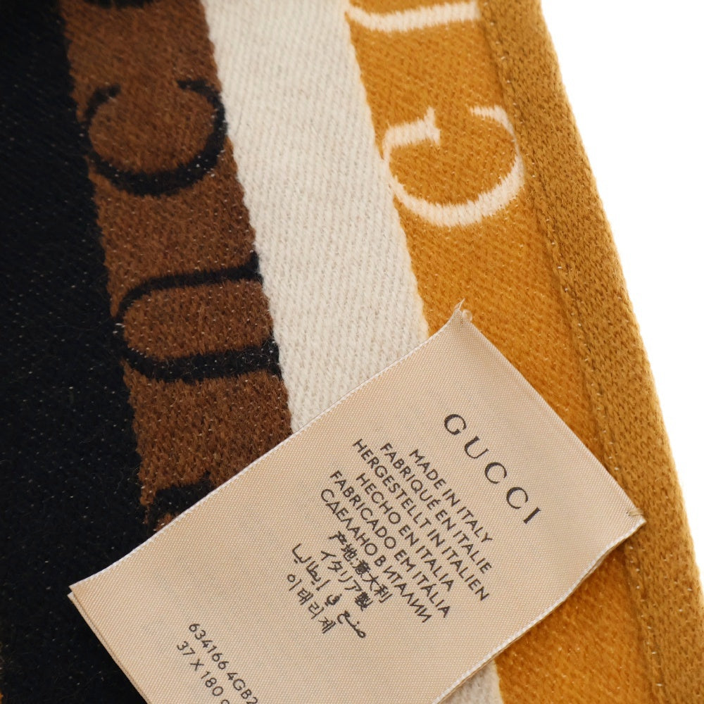 GUCCI(グッチ) ストライプ ロゴ フリンジ マフラー ブラウン 634166