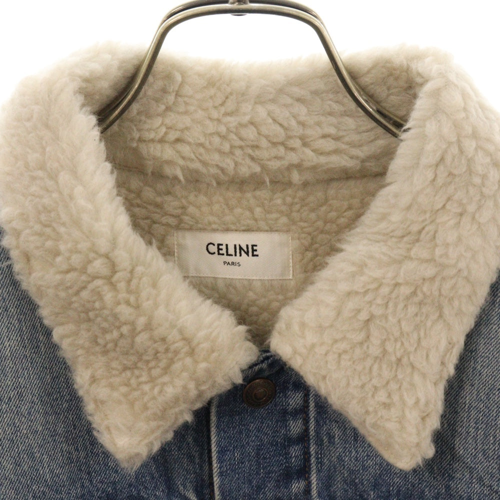 CELINE(セリーヌ) TRUCKER JACKET IN VINTAGE STONE DENIM 2Q028642E ボア トラッカーデニムジャケット ブルー