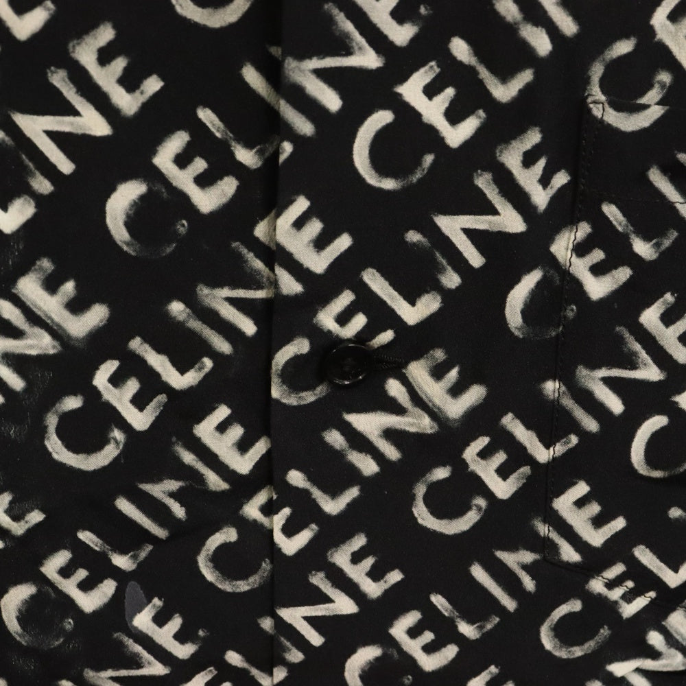 CELINE(セリーヌ) 23AW ロゴプリント オープンカラー半袖シャツ ハワイアンシャツ 総柄 ブラック 2C946748T 38CE
