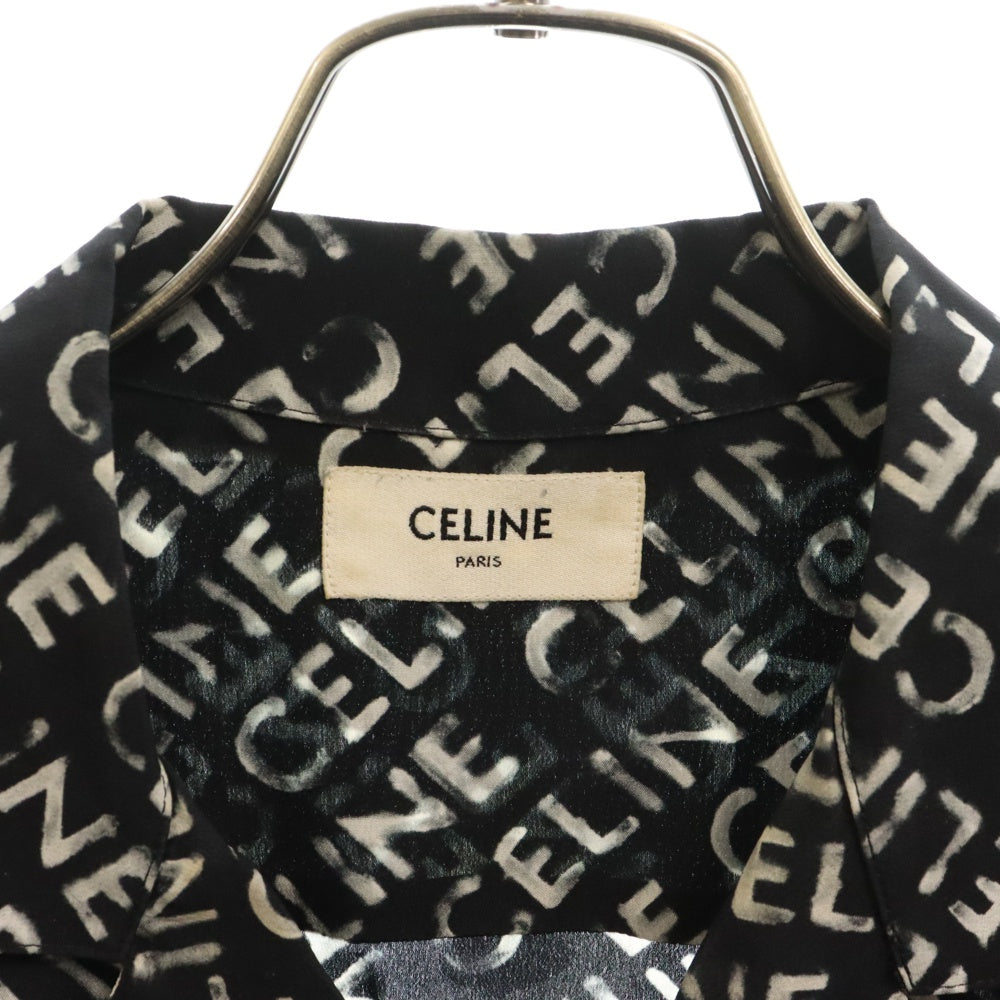CELINE(セリーヌ) 23AW ロゴプリント オープンカラー半袖シャツ ハワイアンシャツ 総柄 ブラック 2C946748T 38CE