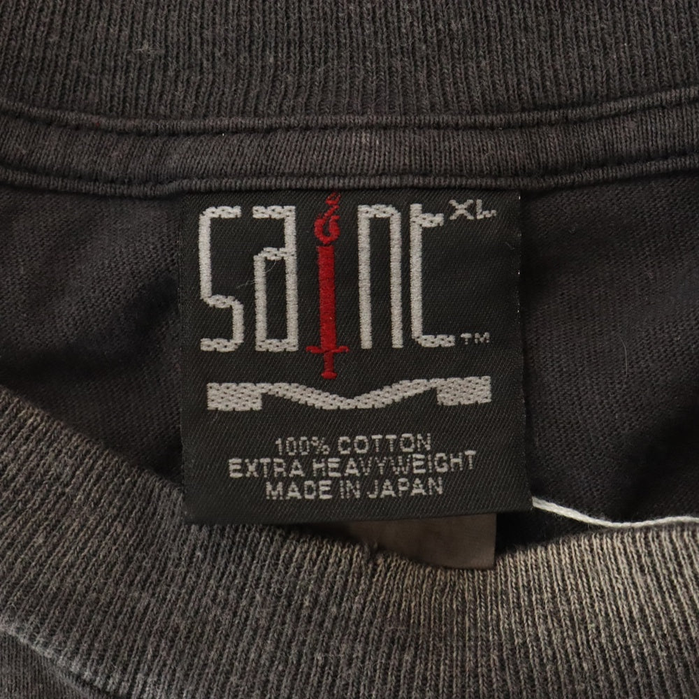 SAINT MICHAEL(セントマイケル) 24AW ヴィンテージ加工IDEOLOGICALプリント半袖Tシャツ カットソー ブラック SM‐YS1-0000-005