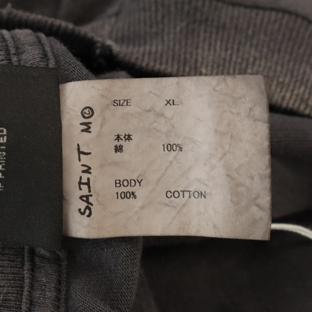 SAINT MICHAEL(セントマイケル) 24AW ヴィンテージ加工IDEOLOGICALプリント半袖Tシャツ カットソー ブラック SM‐YS1-0000-005