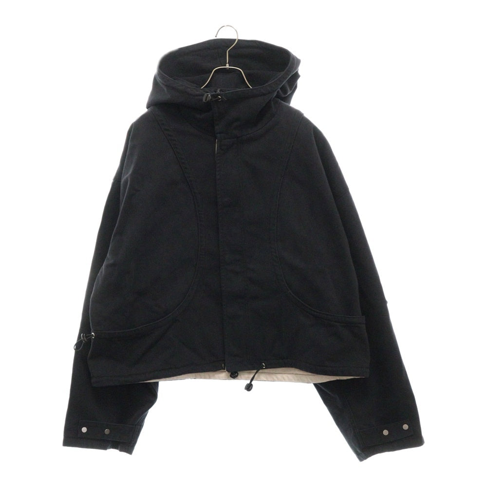 RIVINGTON roi Rebis(リヴィントンロイレビス ) ジップアップ 短丈ミリタリーフーデッドドローコードジャケット ブラック バックロゴ刺繍