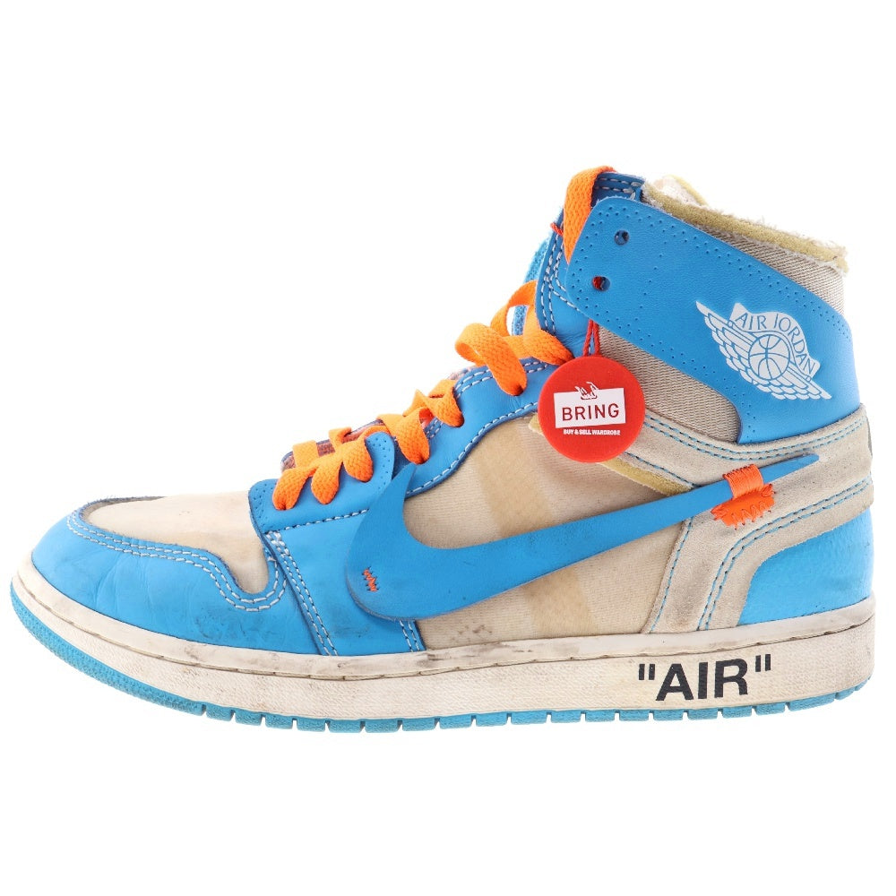 NIKE(ナイキ) ×OFF-WHITE AIR JORDAN 1 POWDER BLUE UNC AQ0818-148 オフホワイト エアジョーダン1 パウダーブルー ハイカットスニーカー ホワイト/ブルー US9/27cm