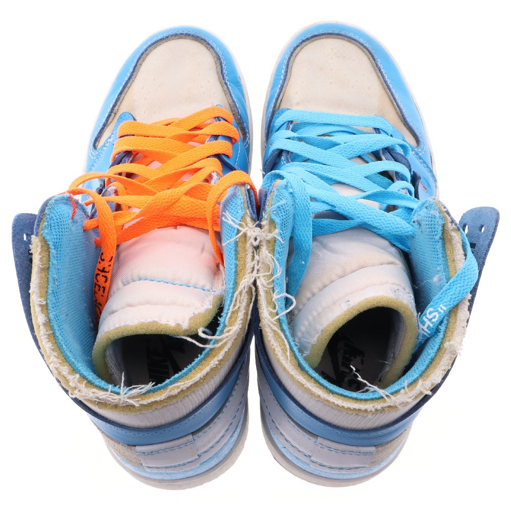 NIKE(ナイキ) ×OFF-WHITE AIR JORDAN 1 POWDER BLUE UNC AQ0818-148 オフホワイト エアジョーダン1 パウダーブルー ハイカットスニーカー ホワイト/ブルー US9/27cm