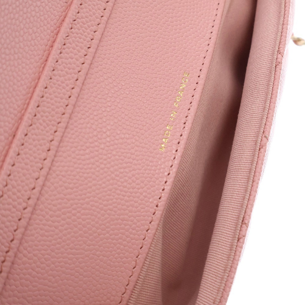 CHANEL(シャネル) Glasses Case Flap Bag With Chain ショルダー フラップバッグ サングラスケース キャビアスキン ピンク ゴールド金具