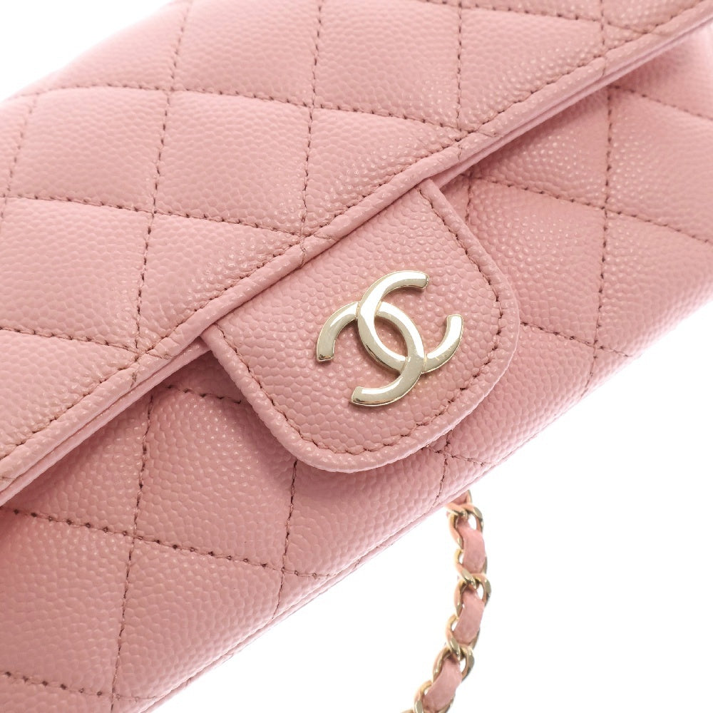 CHANEL(シャネル) Glasses Case Flap Bag With Chain ショルダー フラップバッグ サングラスケース キャビアスキン ピンク ゴールド金具