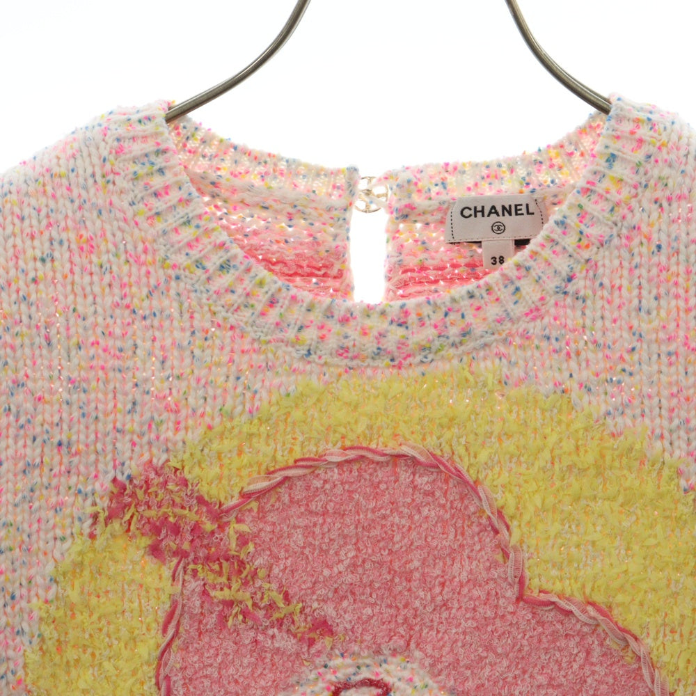 CHANEL(シャネル) Cotton Mixed Fiber Pullover P76579 ハートデザイン レディース クロップド マルチカラー 半袖ニット