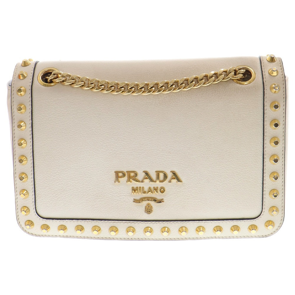 PRADA(プラダ) ロゴ スタッズ チェーンショルダーバッグ 1BD147 ホワイト レディース