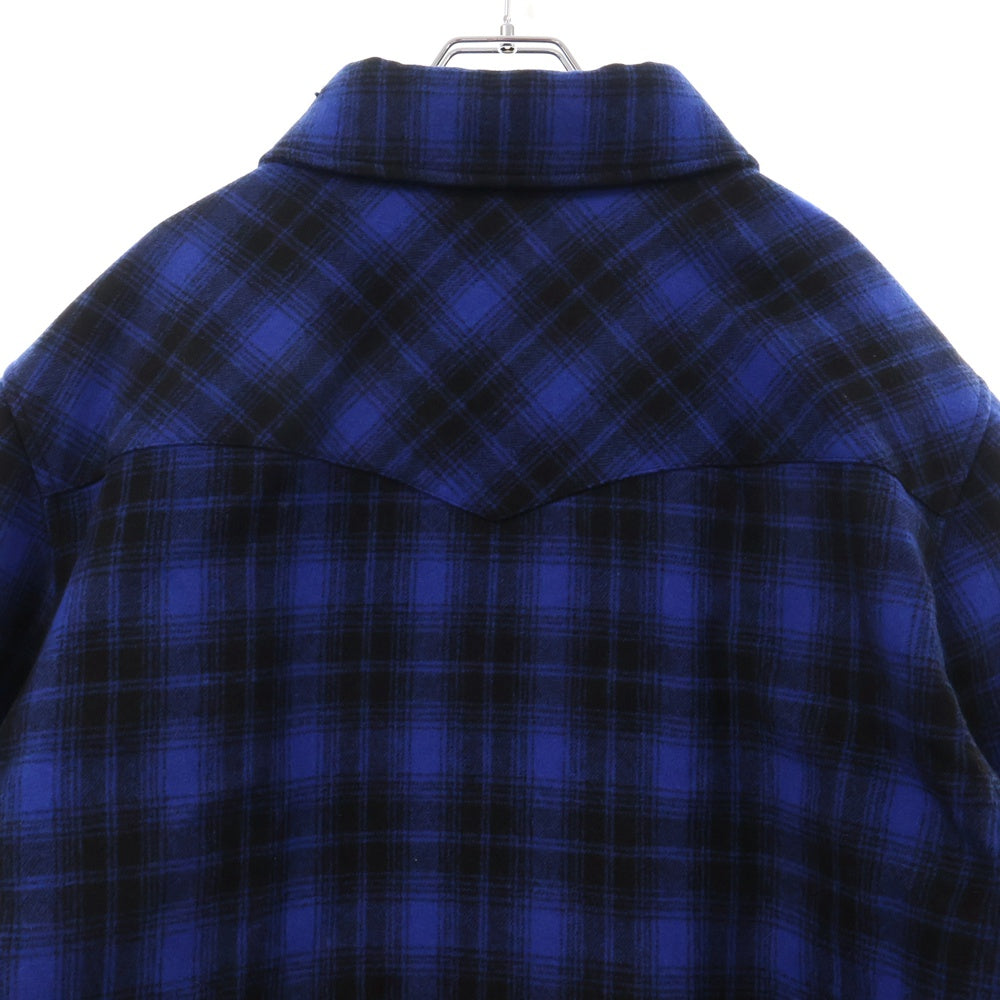 CELINE(セリーヌ) 22AW フードロゴ 長袖パディッドチェックシャツ ブルー/ブラック 2W410994R