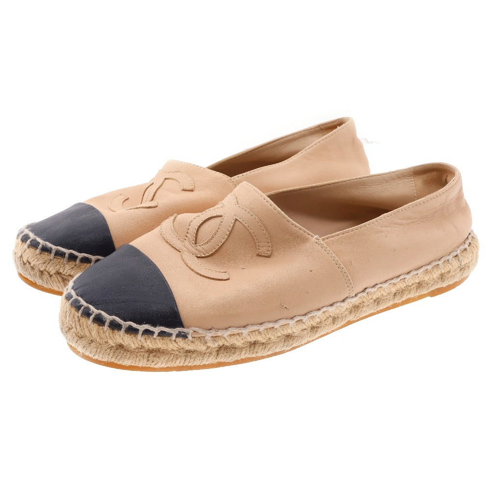 CHANEL(シャネル) ココマーク ラムスキン エスパドリーユ 37 レディース ベージュ×ブラック G29762 37