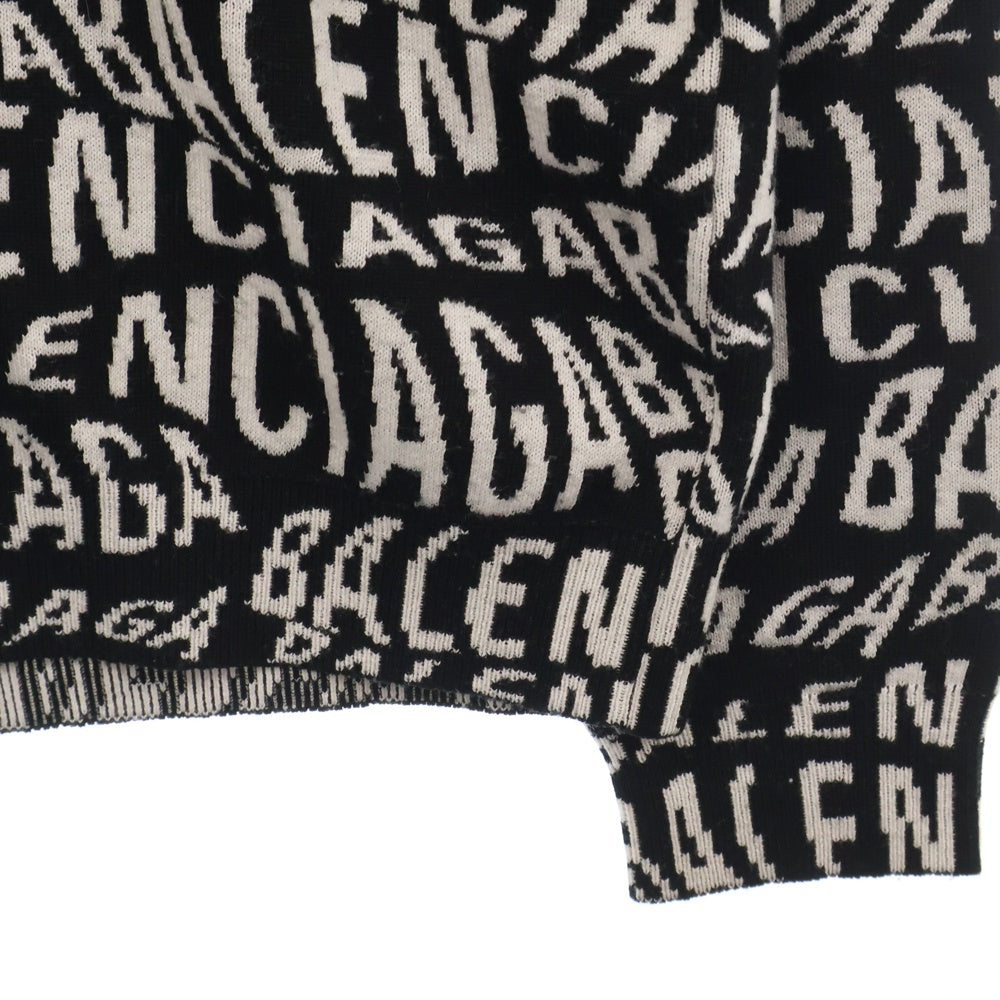 BALENCIAGA(バレンシアガ) 19AW Logo Knit Sweater 583153 T1535 6477 総柄ロゴニットスウェット セーター 長袖 ブラック/ホワイト