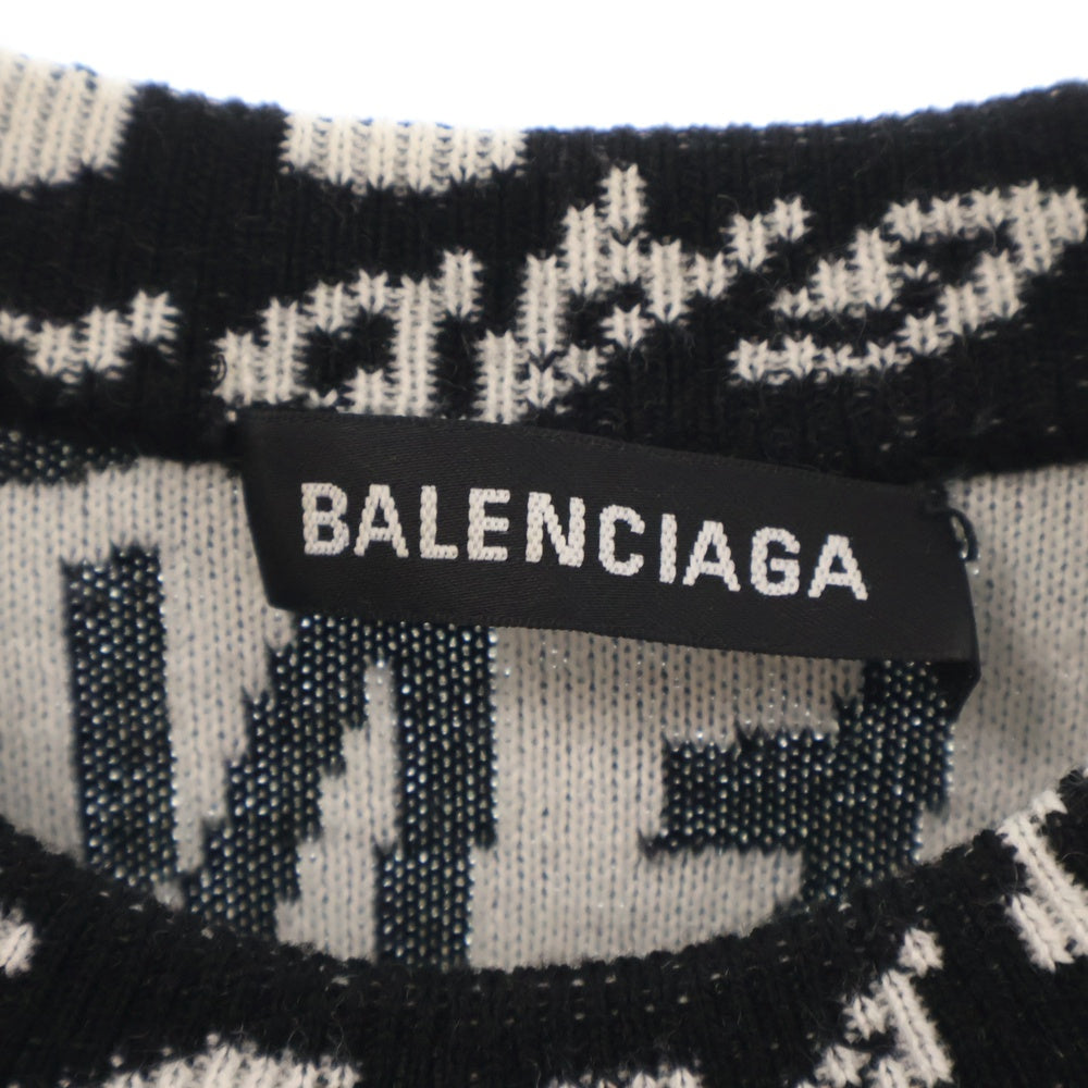 BALENCIAGA(バレンシアガ) 19AW Logo Knit Sweater 583153 T1535 6477 総柄ロゴニットスウェット セーター 長袖 ブラック/ホワイト
