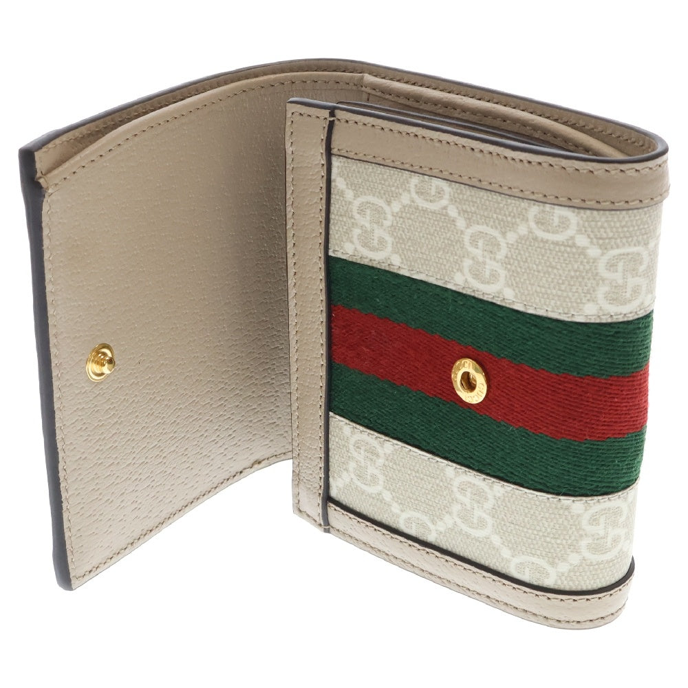 GUCCI(グッチ) オフィディア GG ウォレット シェリーライン キャンバス レザー 二つ折り財布 ベージュ 598662