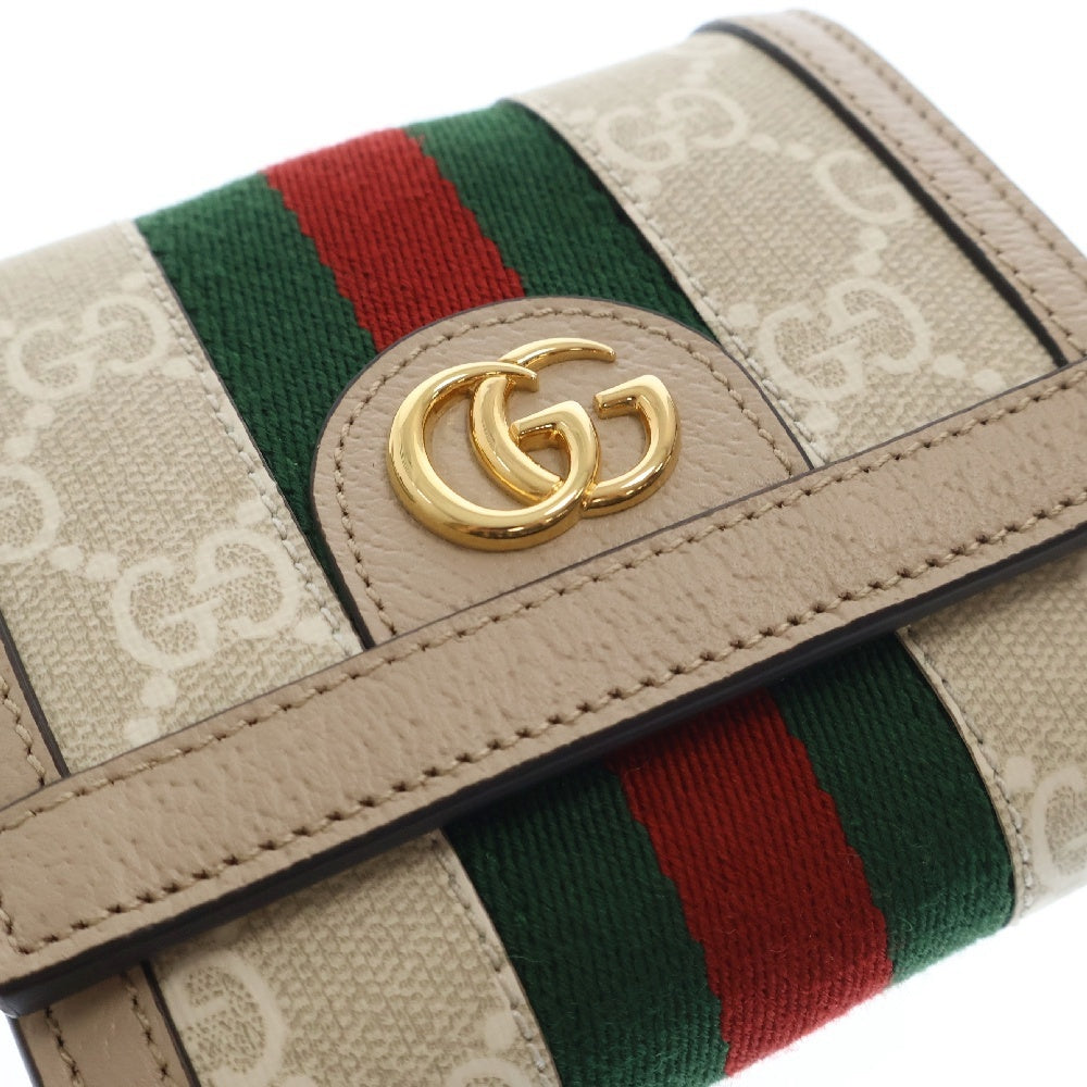 GUCCI(グッチ) オフィディア GG ウォレット シェリーライン キャンバス レザー 二つ折り財布 ベージュ 598662