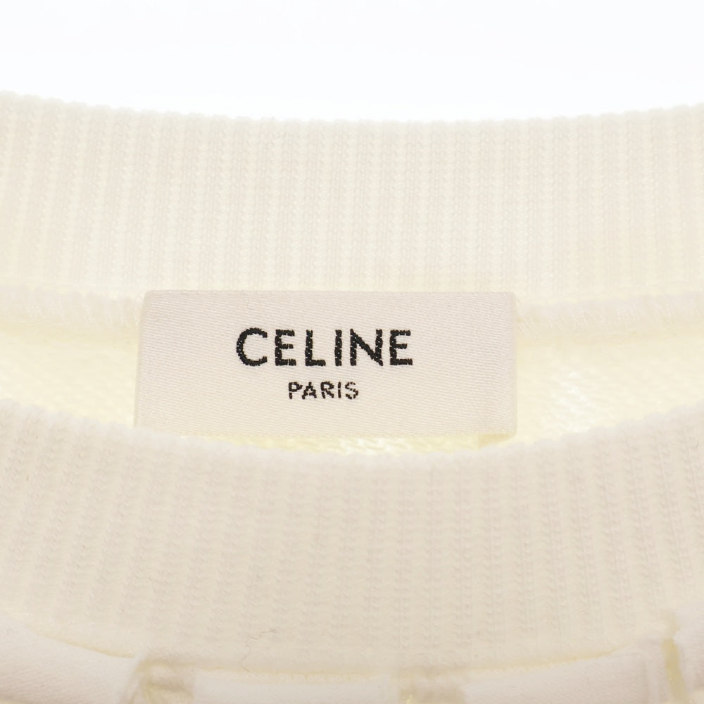 CELINE(セリーヌ) 22AW オーバーサイズ Cロゴアップリケ フリンジ コットンブレンド 長袖スウェット トレーナー 2Y912670Q ホワイト