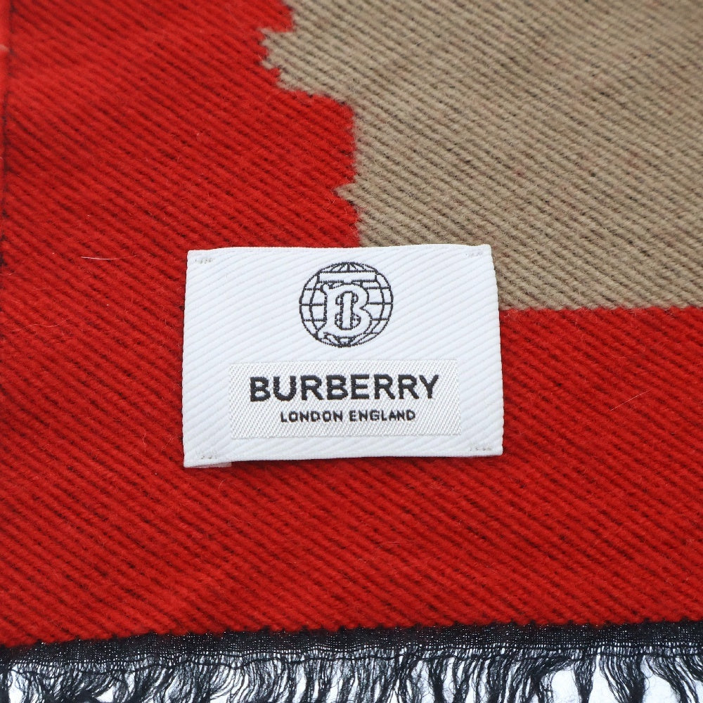 BURBERRY(バーバリー) LOVE FOOTBALL SCARF 8037534 ラブデザイン シルク混 ウールマフラー ベージュ/レッド
