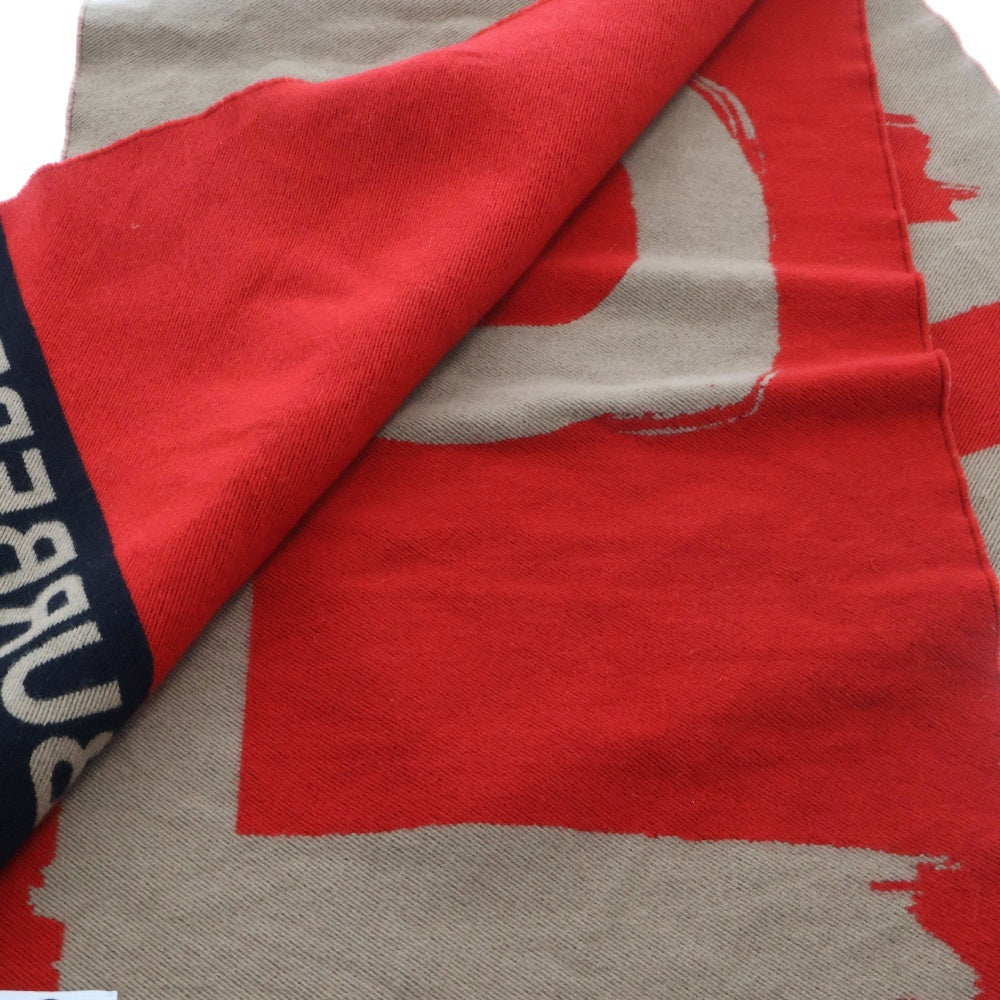 BURBERRY(バーバリー) LOVE FOOTBALL SCARF 8037534 ラブデザイン シルク混 ウールマフラー ベージュ/レッド