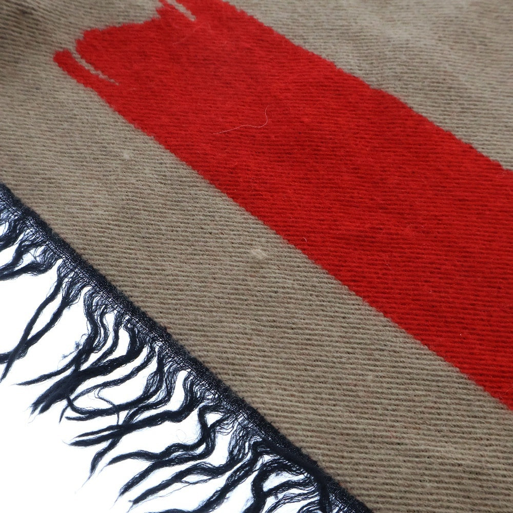 BURBERRY(バーバリー) LOVE FOOTBALL SCARF 8037534 ラブデザイン シルク混 ウールマフラー ベージュ/レッド