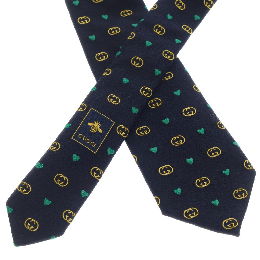 GUCCI(グッチ) インターロッキングG ハート刺繍 ネクタイ 624056 4E667 ネイビー