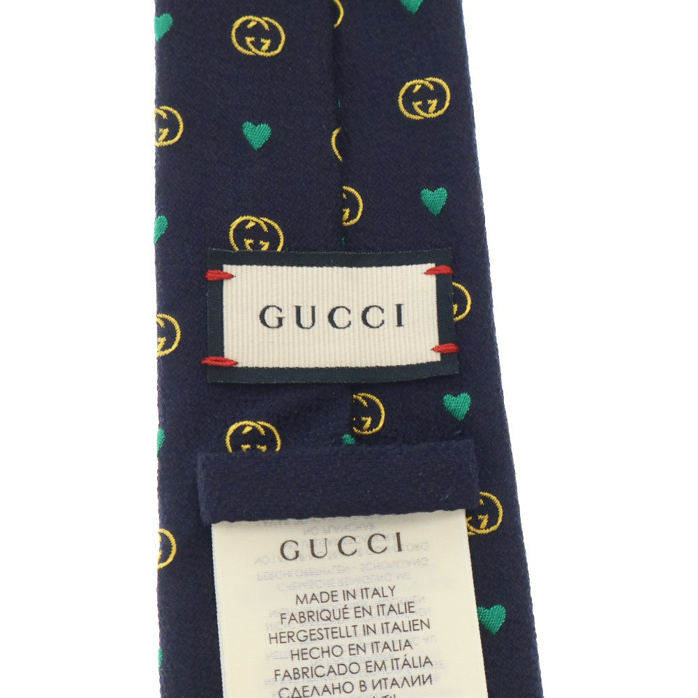 GUCCI(グッチ) インターロッキングG ハート刺繍 ネクタイ 624056 4E667 ネイビー
