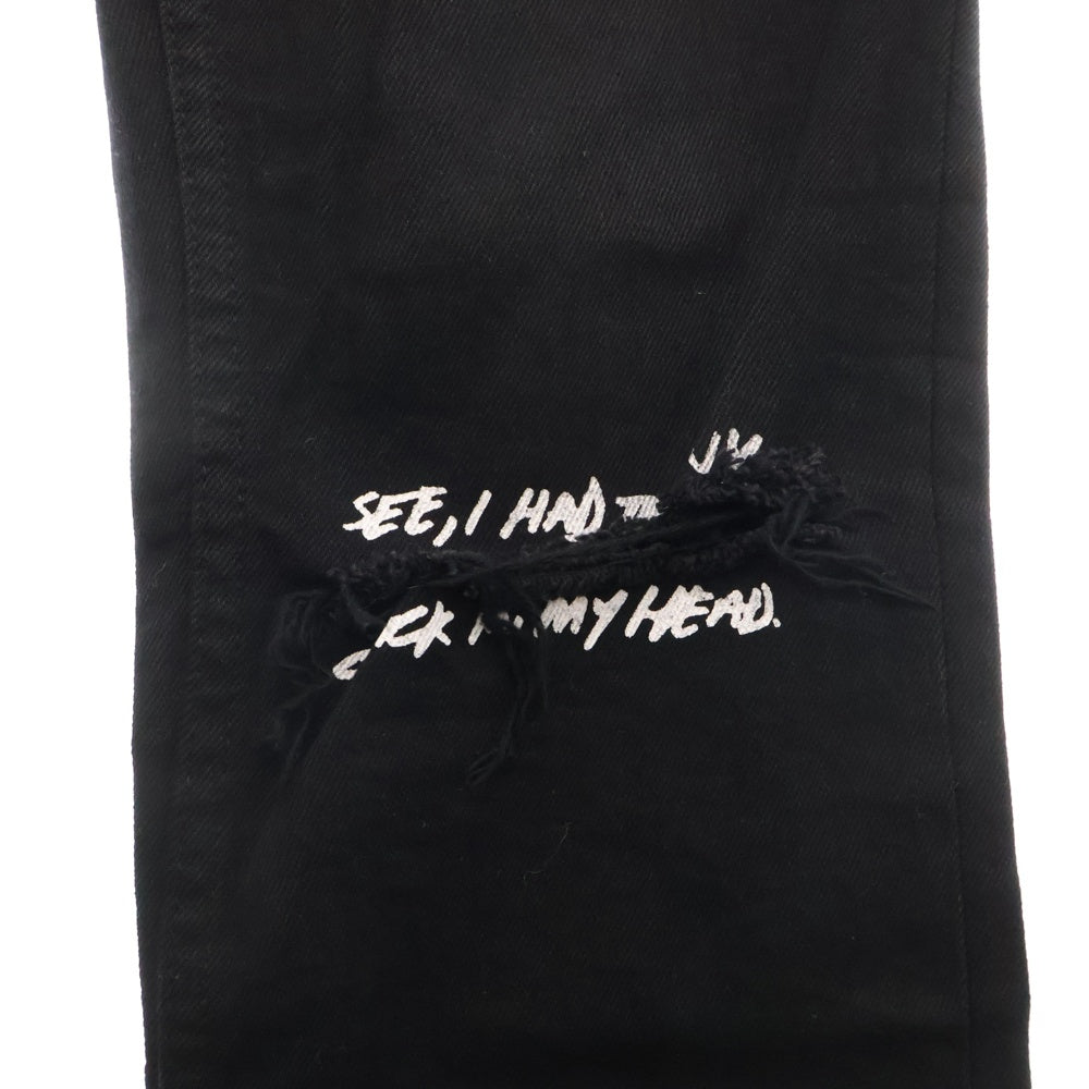 MINEDENIM(マインデニム) Lettered S. Slim STR 5pocket OWS ダメージ加工 ロゴプリントスキニーデニムパンツ ブラック 2103‐1001‐99‐302