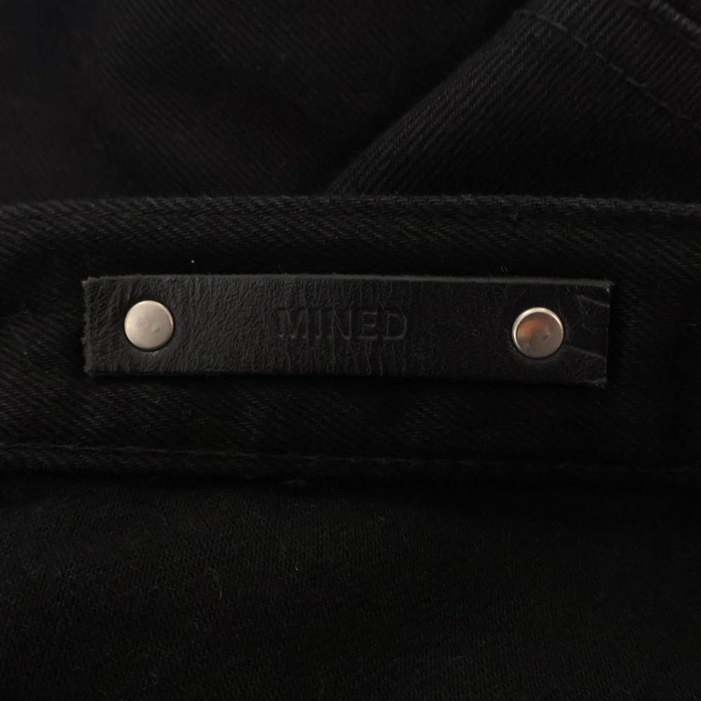 MINEDENIM(マインデニム) Lettered S. Slim STR 5pocket OWS ダメージ加工 ロゴプリントスキニーデニムパンツ ブラック 2103‐1001‐99‐302