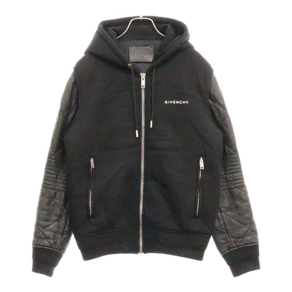 GIVENCHY(ジバンシィ) 19AW レザー切り替え フーデッド ジップアップジャケット ブルゾン BM00CB60DH ブラック