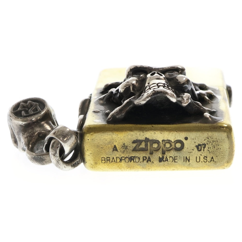 Travis Walker(トラヴィスワーカー) CSTM OG SKULL BRASS ZIPPO LIGHTER W/C2 STONES & RED STONES スカル ストーンアイ ジッポライター ゴールド