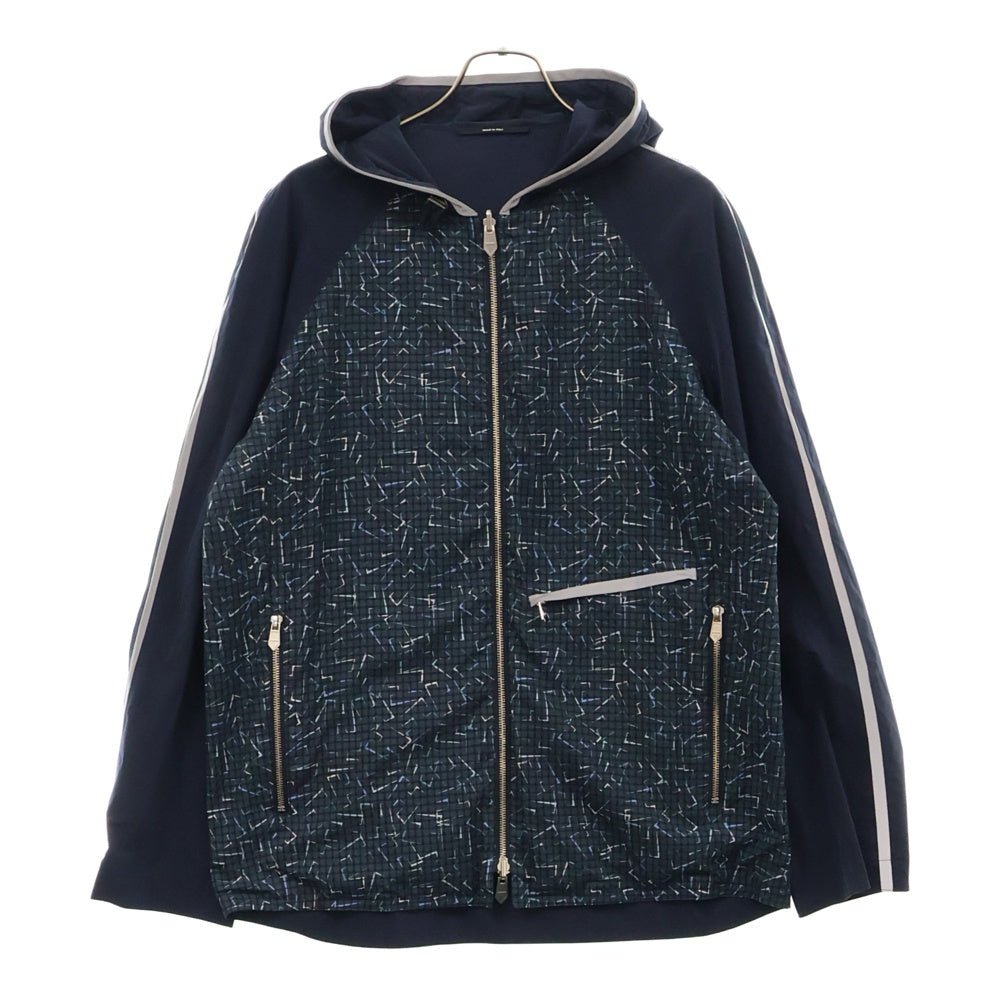 HERMES(エルメス) 総柄 ジップアップ フーデッドリバーシブルジャケット ネイビー