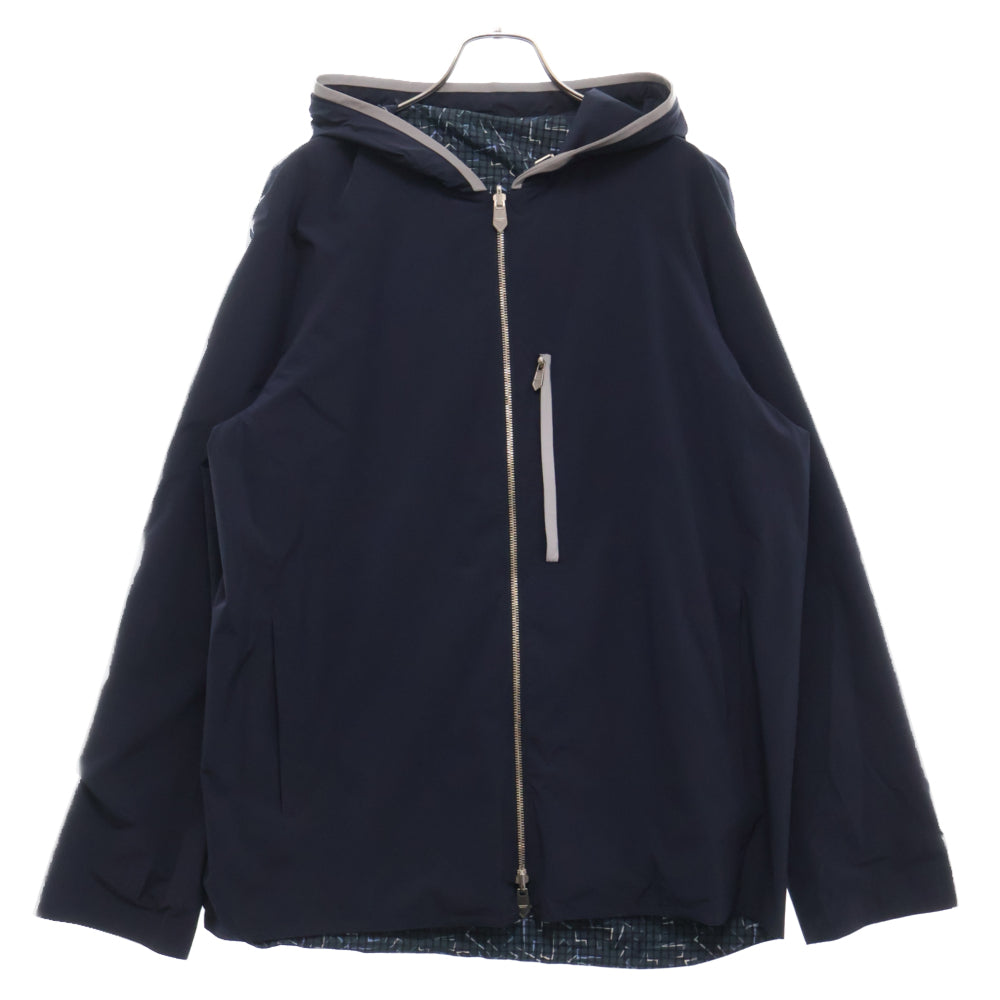 HERMES(エルメス) 総柄 ジップアップ フーデッドリバーシブルジャケット ネイビー