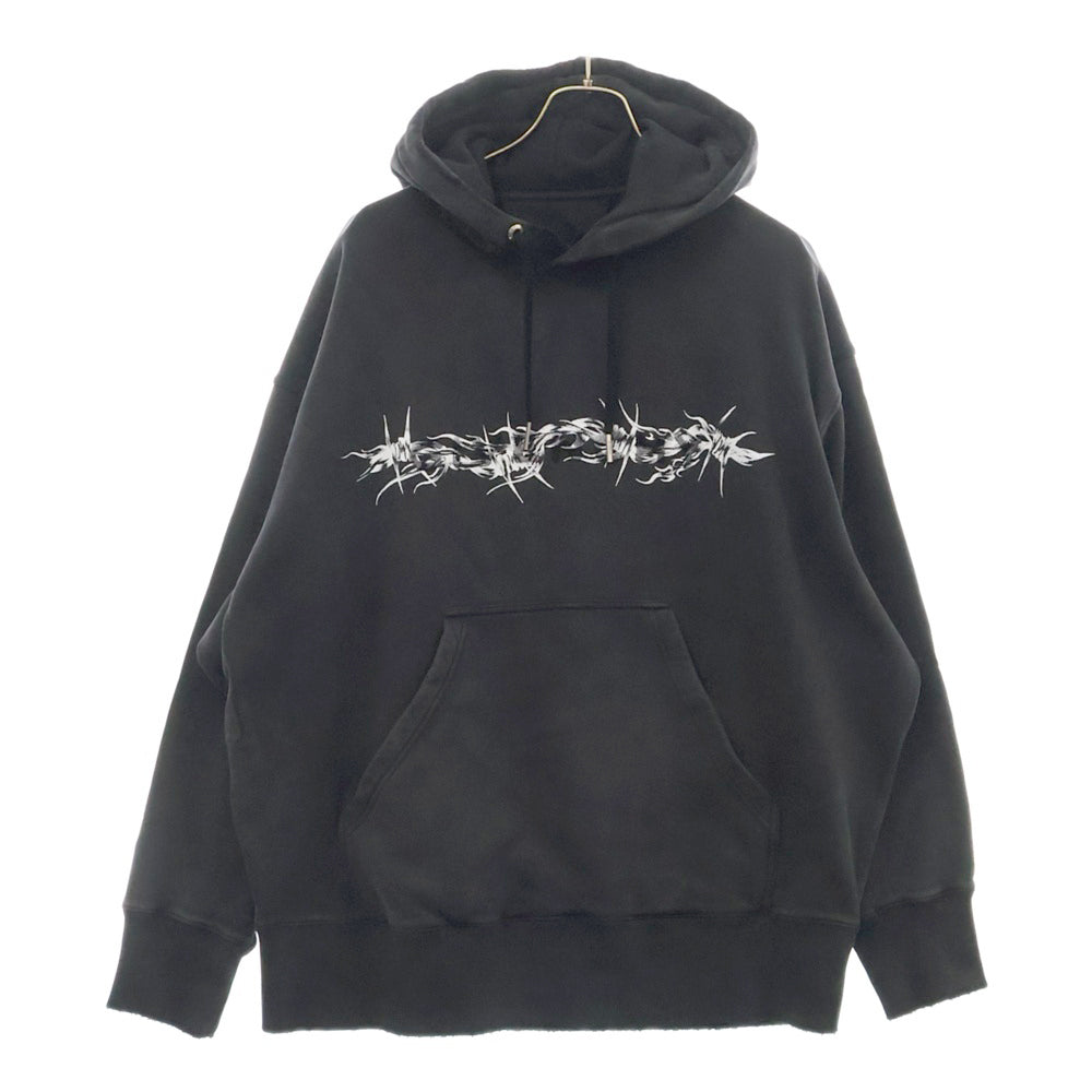GIVENCHY(ジバンシィ) 21AW ユーズド加工 オーバーサイズ タフティングロゴプルオーバーフーディー パーカー BMJ0D53Y69 ブラック