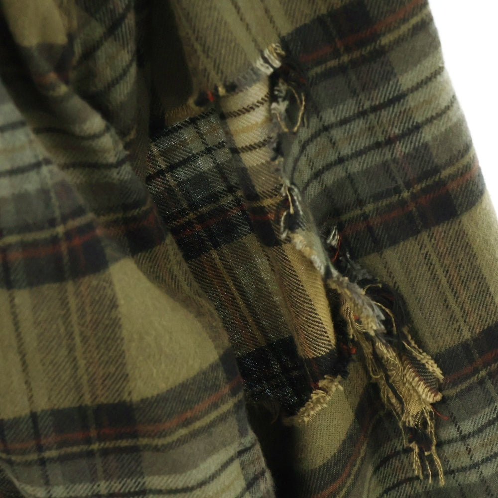 BALENCIAGA(バレンシアガ) 24AW パリ リバティ‐ レイヤード カットソードッキングヴィンテージチェック長袖シャツ 794656 TQM20 カーキ/ブラック