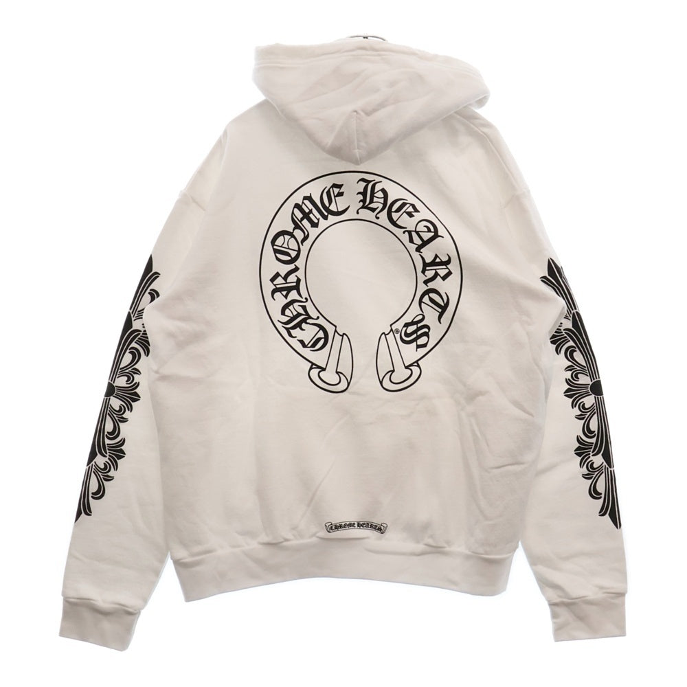 CHROME HEARTS(クロムハーツ) HORSESHOE PULLOVER HOODIE ホースシュープリント アームフローラル スウェットプルオーバーパーカー ホワイト