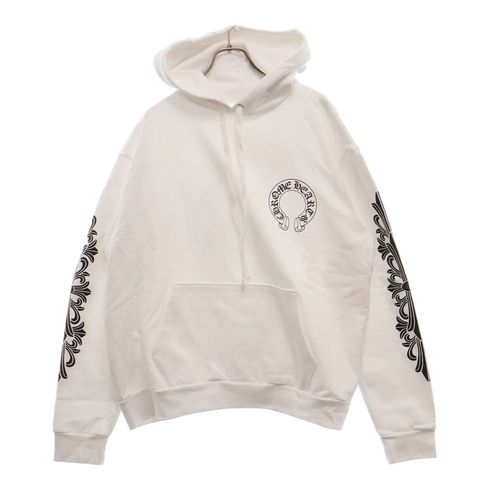 CHROME HEARTS(クロムハーツ) HORSESHOE PULLOVER HOODIE ホースシュープリント アームフローラル スウェットプルオーバーパーカー ホワイト