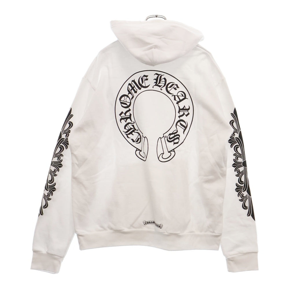 CHROME HEARTS(クロムハーツ) HORSESHOE PULLOVER HOODIE ホースシュープリント アームフローラル スウェットプルオーバーパーカー ホワイト