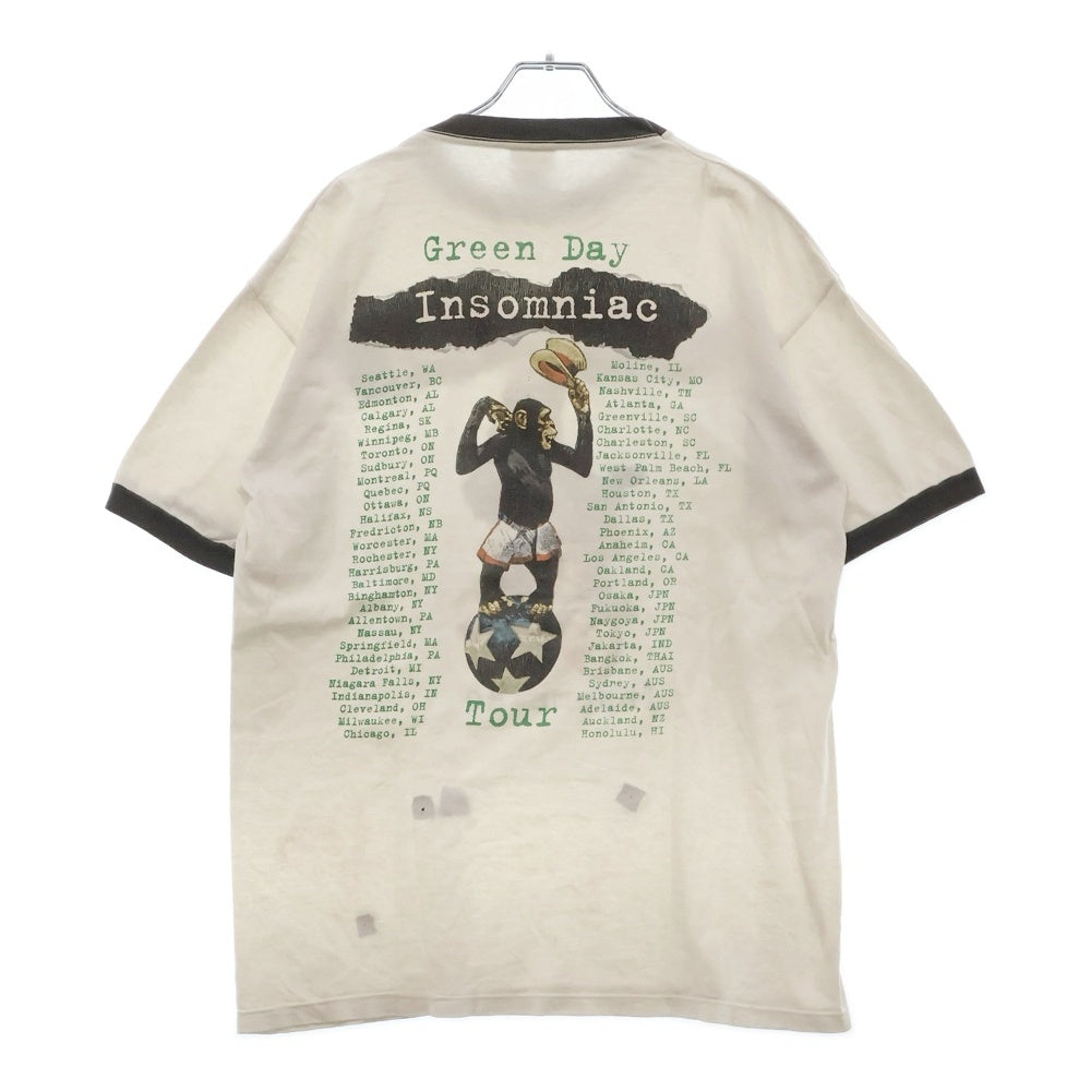 VINTAGE(ヴィンテージ) 90s VINTAGE Green Day Insomniac Tour 1995 Ringer ヴィンテージ グリーンデイ プリント ツアー クルーネックリンガーTシャツ ホワイト