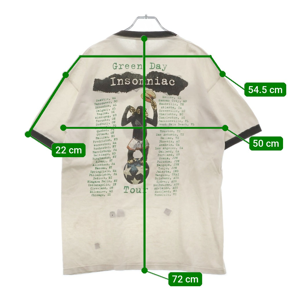 VINTAGE(ヴィンテージ) 90s VINTAGE Green Day Insomniac Tour 1995 Ringer ヴィンテージ グリーンデイ プリント ツアー クルーネックリンガーTシャツ ホワイト