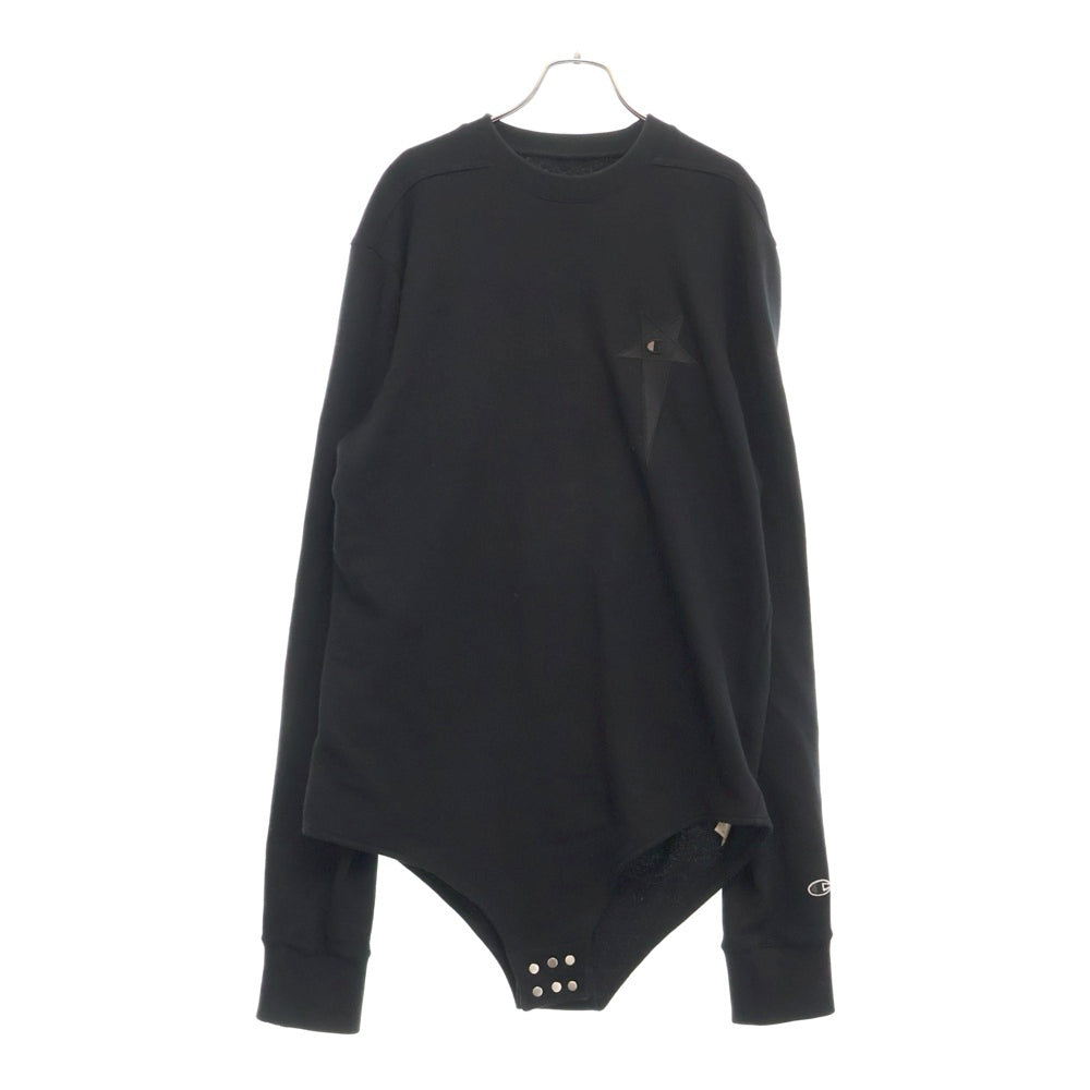 Rick Owens(リックオウエンス) 20SS×Champion logo embroidered sweatshirt ロゴエンブロイダリー ボディスウェットスーツ 長袖トレーナー ブラック CM20S0008‐215089