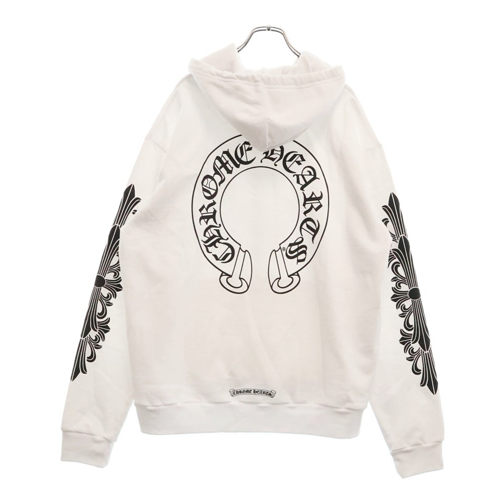 CHROME HEARTS(クロムハーツ) HORSESHOE PULLOVER HOODIE ホースシュープリント アームフローラル スウェットプルオーバーパーカー ホワイト