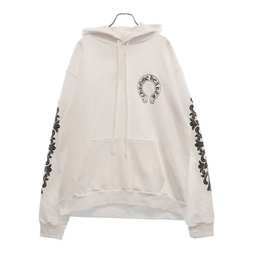 CHROME HEARTS(クロムハーツ) HORSESHOE PULLOVER HOODIE ホースシュープリント アームフローラル スウェットプルオーバーパーカー ホワイト