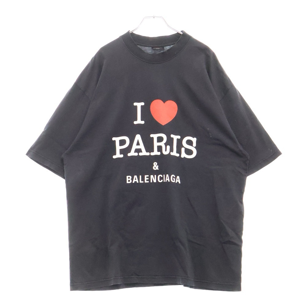 BALENCIAGA(バレンシアガ) 25SS I Heart Paris Medium Fit T-Shirt フロントロゴプリント 半袖Tシャツ カットソー 764235 TRVU9 ブラック