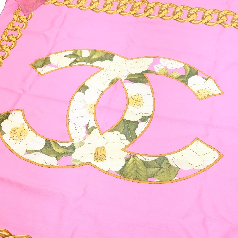 CHANEL(シャネル) ココマーク ボタニカル柄 シルクスカーフ ピンク レディース
